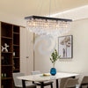 Modern Crystal Chandelier For Dining Room Rectangle Led Hanging Lighting Pearl Black Stainless Steel Suspension Lamps
