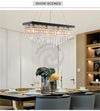 Modern Crystal Chandelier For Dining Room Rectangle Led Hanging Lighting Pearl Black Stainless Steel Suspension Lamps